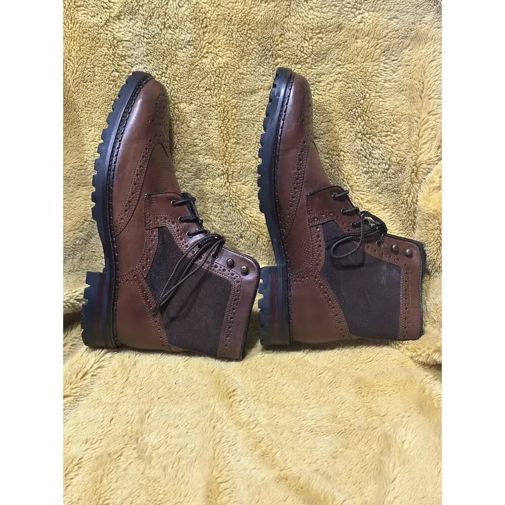 Johnston Murphy Mens Sz 8.5 Boots Brown Leather Wingtip Shearling Wool Sheepskin